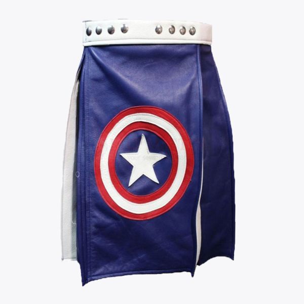 Blue & White Leather Kilt in American Style
