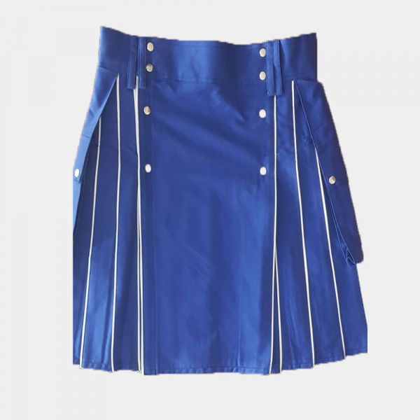 Blue Utility kilt With White line For Men
