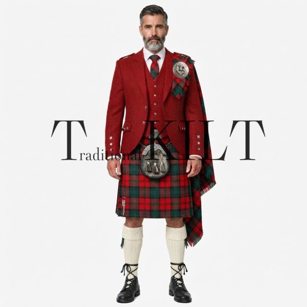Clan Kerr Tartan Kilt And Red Argyle Jacket Kilt Outfit 