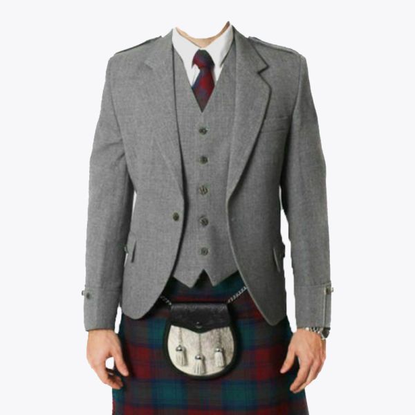 Grey Tweed Argyll Kilt Jacket with Vest