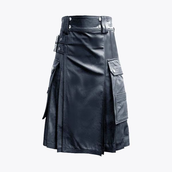 Handmade Black Leather Kilt For Men
