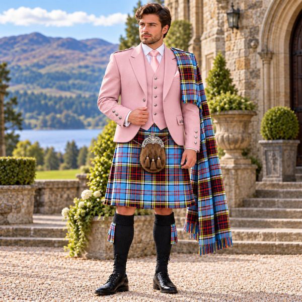 Anderson Modern Tartan Kilt With With Pink Argyle Jacket