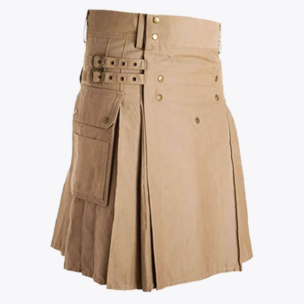 Khaki Utility Kilt & Straps Style With Cargo Pockets
