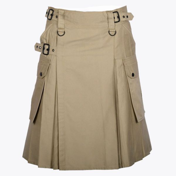 Khaki Utility Kilt with Cargo Pockets
