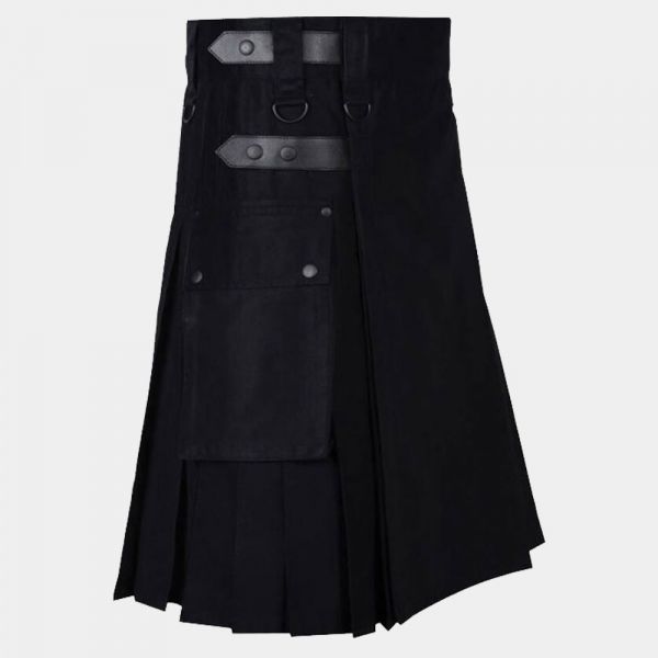 Lautreamont Men Black Utility Kilt With Leather Straps