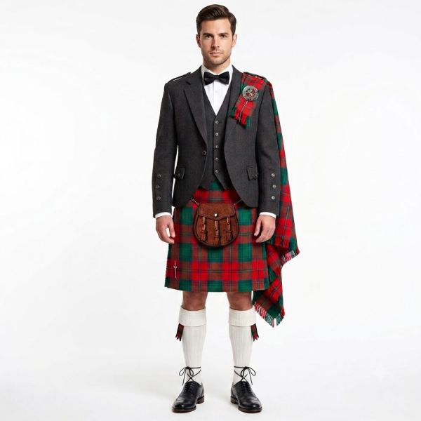 Lindsay Ancient Tartan Kilt With Prince Charily Jacket