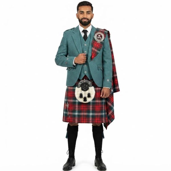 Lovat Green Argyll Jacket  With Tartan Kilt Outfit