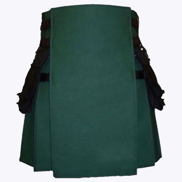 Modern Green Kilt With Black Cargo Pockets