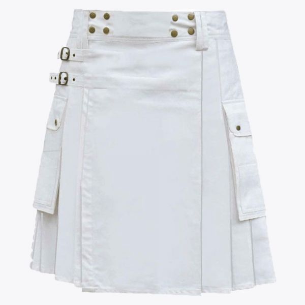 White Utility Kilt With Cargo Pockets
