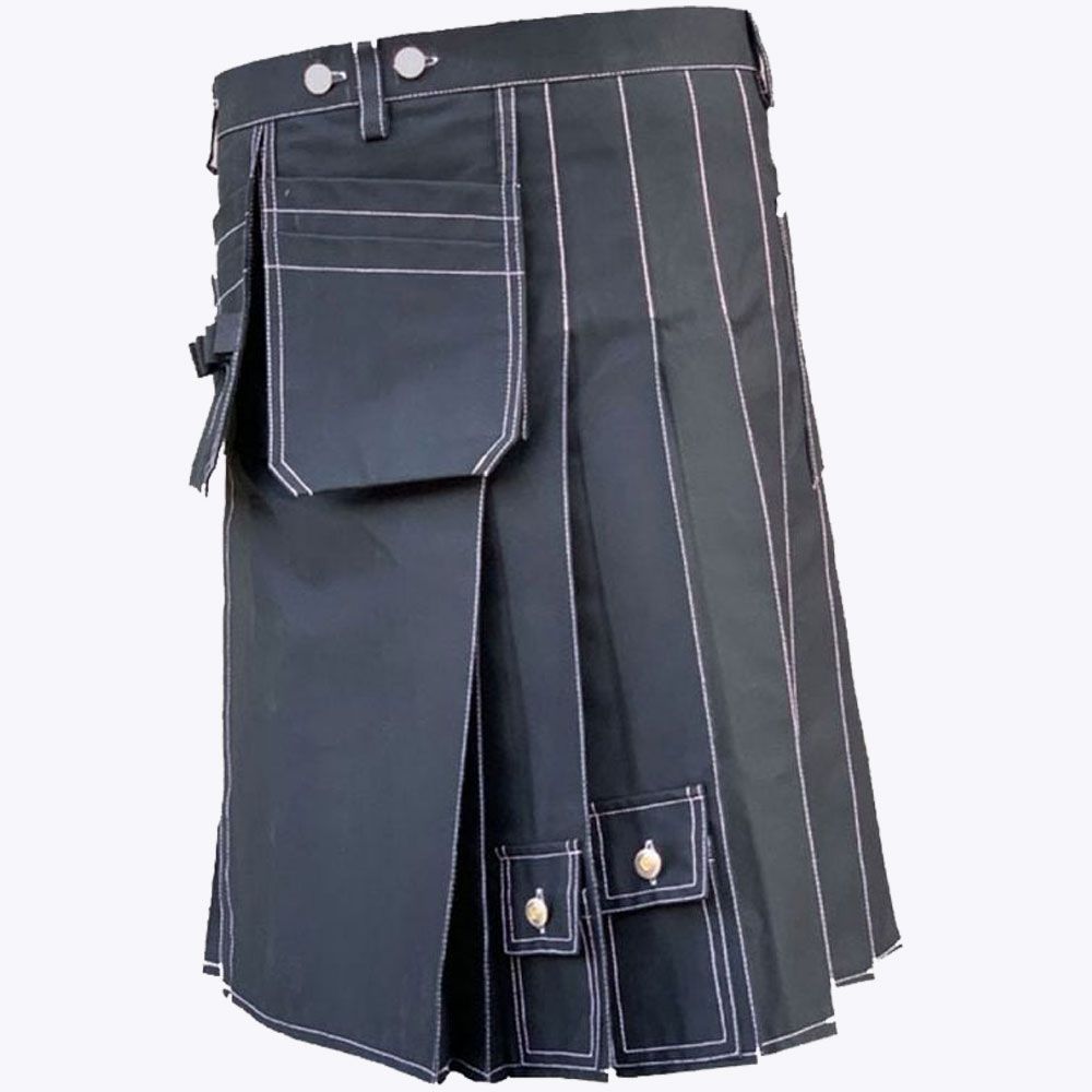 Mittelalter Rock PU-Leder Schottischer Kilt Für Herren | Tartan-Muster | Gothic Cargo Faltenrock | Mittelalter-Style Tartan Kilt
